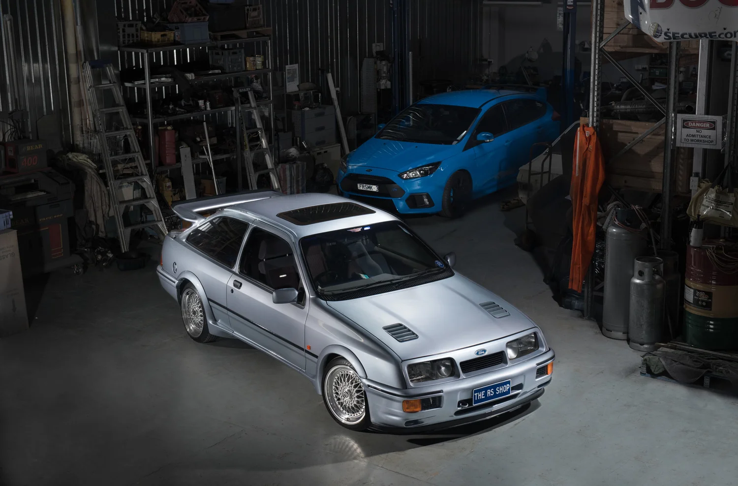 Ford Sierra photographed from above inside a workshop